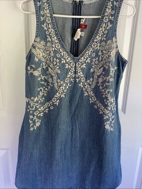Stetson Blue Denim dress with Cream Floral Embroidery